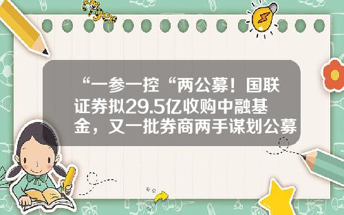 “一参一控“两公募！国联证券拟29.5亿收购中融基金，又一批券商两手谋划公募牌照-券商并购基金