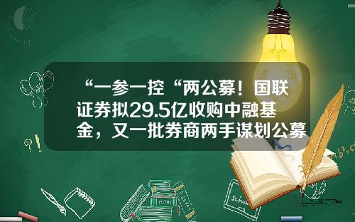 “一参一控“两公募！国联证券拟29.5亿收购中融基金，又一批券商两手谋划公募牌照-国联基金