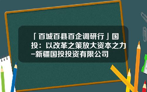 「百城百县百企调研行」国投：以改革之策放大资本之力-新疆国投投资有限公司