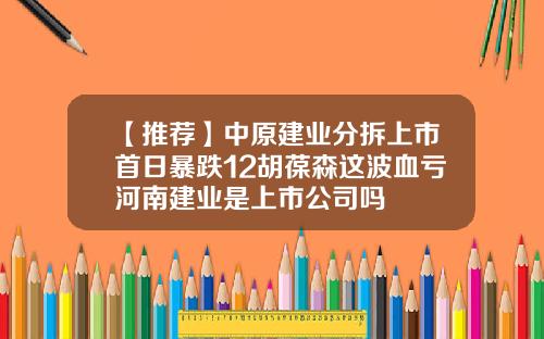 【推荐】中原建业分拆上市首日暴跌12胡葆森这波血亏河南建业是上市公司吗