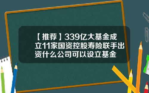 【推荐】339亿大基金成立11家国资控股寿险联手出资什么公司可以设立基金