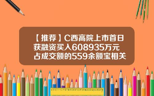 【推荐】C西高院上市首日获融资买入608935万元占成交额的559余额宝相关上市公司