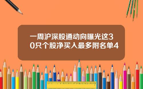 一周沪深股通动向曝光这30只个股净买入最多附名单4