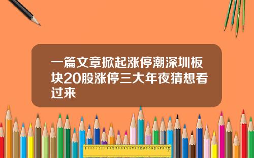 一篇文章掀起涨停潮深圳板块20股涨停三大年夜猜想看过来