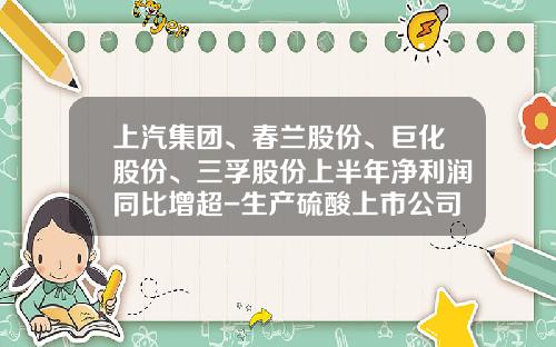 上汽集团、春兰股份、巨化股份、三孚股份上半年净利润同比增超-生产硫酸上市公司