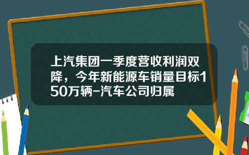 上汽集团一季度营收利润双降，今年新能源车销量目标150万辆-汽车公司归属