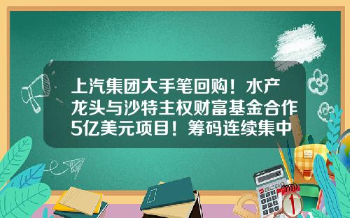 上汽集团大手笔回购！水产龙头与沙特主权财富基金合作5亿美元项目！筹码连续集中股出炉（附股）-股票资讯广告合作