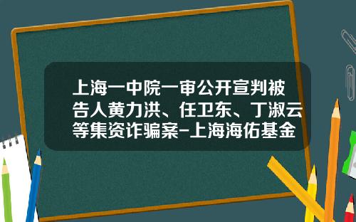 上海一中院一审公开宣判被告人黄力洪、任卫东、丁淑云等集资诈骗案-上海海佑基金