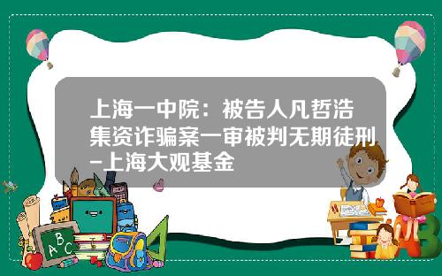 上海一中院：被告人凡哲浩集资诈骗案一审被判无期徒刑-上海大观基金
