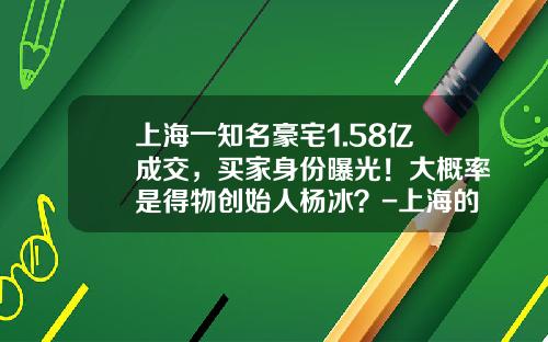 上海一知名豪宅1.58亿成交，买家身份曝光！大概率是得物创始人杨冰？-上海的豪宅多少钱