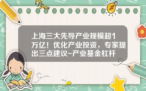 上海三大先导产业规模超1万亿!优化产业投资,专家提出三点建议-产业基金杠杆