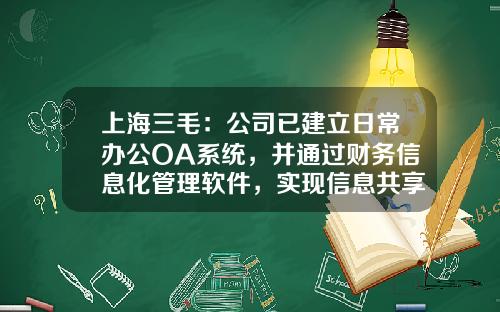 上海三毛：公司已建立日常办公OA系统，并通过财务信息化管理软件，实现信息共享、提高管理效率-上海三毛企业集团股份有限公司