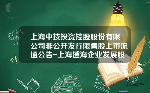 上海中技投资控股股份有限公司非公开发行限售股上市流通公告-上海澄海企业发展股份有限公司