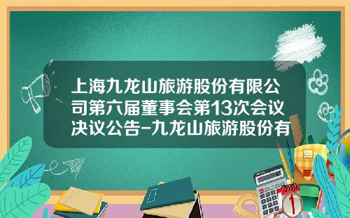 上海九龙山旅游股份有限公司第六届董事会第13次会议决议公告-九龙山旅游股份有限公司