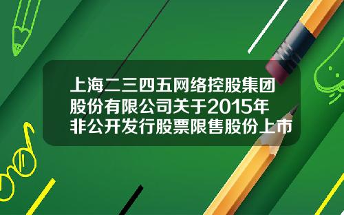 上海二三四五网络控股集团股份有限公司关于2015年非公开发行股票限售股份上市流通的提示性公告-二三四五股票资讯网站