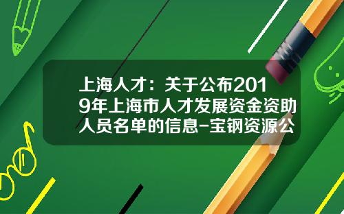上海人才：关于公布2019年上海市人才发展资金资助人员名单的信息-宝钢资源公司宋彬