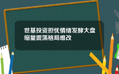 世基投资担忧情绪发酵大盘缩量震荡格局难改