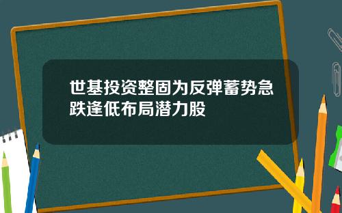 世基投资整固为反弹蓄势急跌逢低布局潜力股