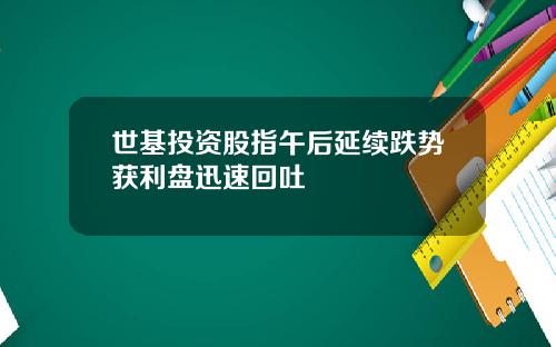 世基投资股指午后延续跌势获利盘迅速回吐