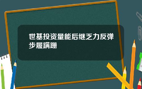 世基投资量能后继乏力反弹步履蹒跚