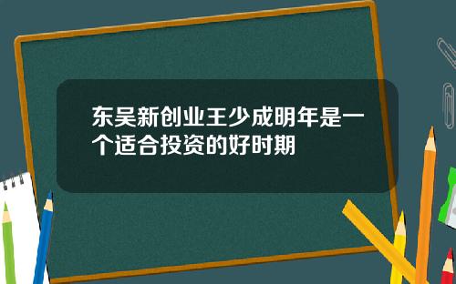 东吴新创业王少成明年是一个适合投资的好时期