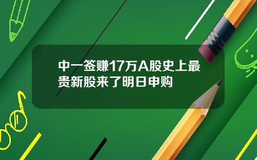 中一签赚17万A股史上最贵新股来了明日申购