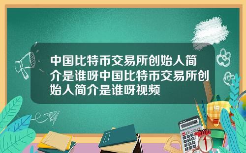 中国比特币交易所创始人简介是谁呀中国比特币交易所创始人简介是谁呀视频