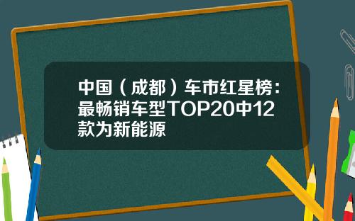 中国（成都）车市红星榜：最畅销车型TOP20中12款为新能源