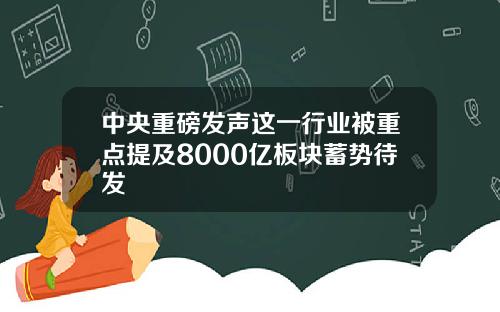 中央重磅发声这一行业被重点提及8000亿板块蓄势待发