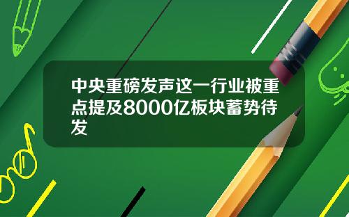 中央重磅发声这一行业被重点提及8000亿板块蓄势待发