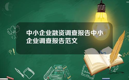 中小企业融资调查报告中小企业调查报告范文