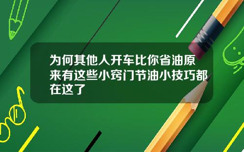 为何其他人开车比你省油原来有这些小窍门节油小技巧都在这了