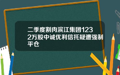 二季度割肉滨江集团1232万股中诚优利信托疑遭强制平仓