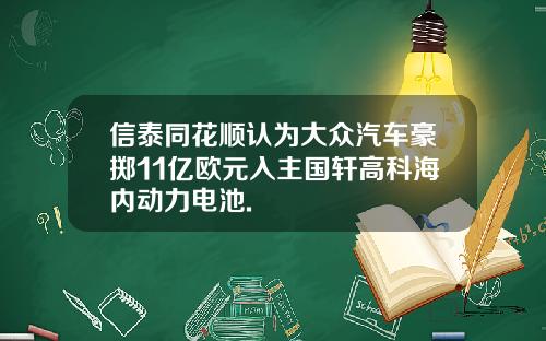 信泰同花顺认为大众汽车豪掷11亿欧元入主国轩高科海内动力电池.