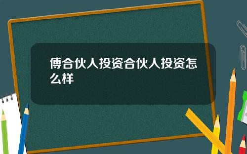 傅合伙人投资合伙人投资怎么样