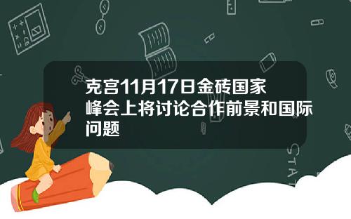 克宫11月17日金砖国家峰会上将讨论合作前景和国际问题
