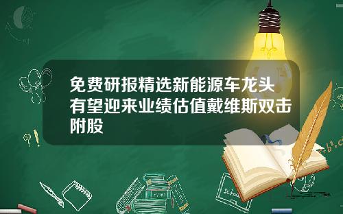 免费研报精选新能源车龙头有望迎来业绩估值戴维斯双击附股