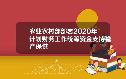 农业农村部部署2020年计划财务工作统筹资金支持稳产保供