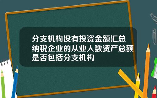 分支机构没有投资金额汇总纳税企业的从业人数资产总额是否包括分支机构