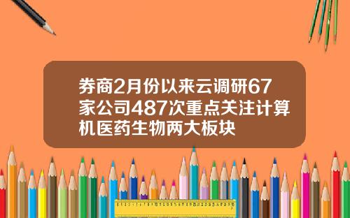 券商2月份以来云调研67家公司487次重点关注计算机医药生物两大板块