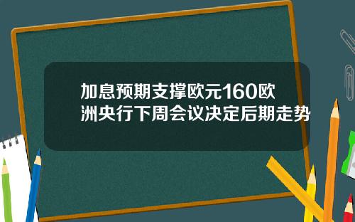 加息预期支撑欧元160欧洲央行下周会议决定后期走势