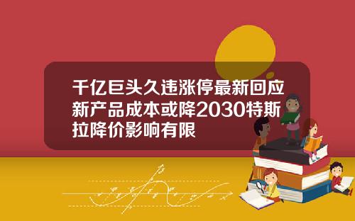 千亿巨头久违涨停最新回应新产品成本或降2030特斯拉降价影响有限