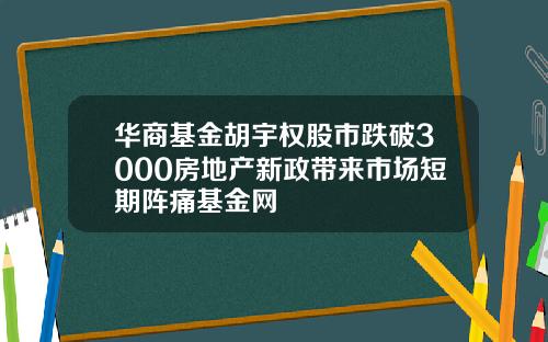 华商基金胡宇权股市跌破3000房地产新政带来市场短期阵痛基金网