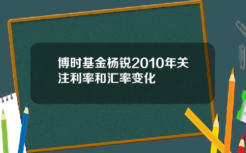 博时基金杨锐2010年关注利率和汇率变化
