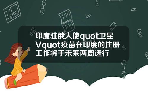 印度驻俄大使quot卫星Vquot疫苗在印度的注册工作将于未来两周进行