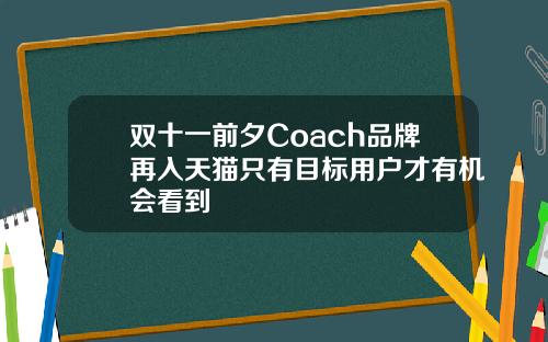 双十一前夕Coach品牌再入天猫只有目标用户才有机会看到