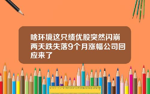 啥环境这只绩优股突然闪崩两天跌失落9个月涨幅公司回应来了