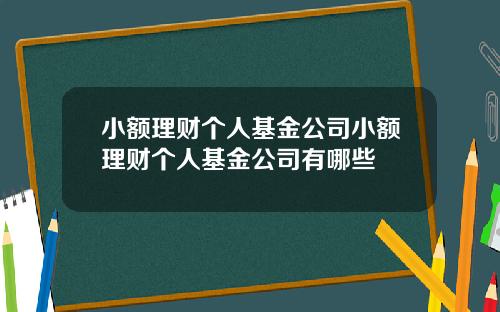 小额理财个人基金公司小额理财个人基金公司有哪些