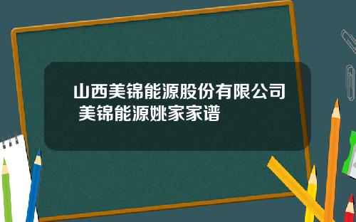 山西美锦能源股份有限公司 美锦能源姚家家谱