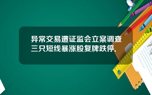 异常交易遭证监会立案调查三只短线暴涨股复牌跌停.